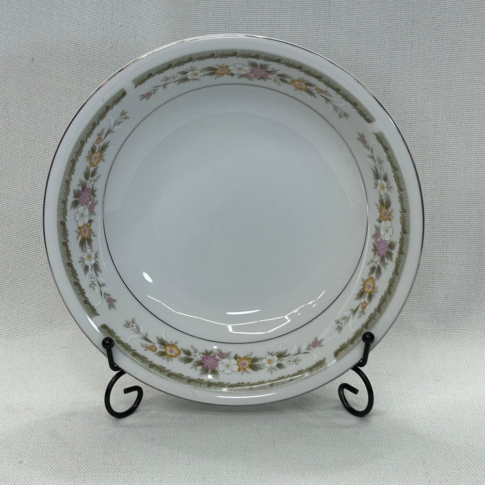 Vintage Everbrite Savanah Vegetable Serving Bowl 9.5" Pink Floral Platinum Trim